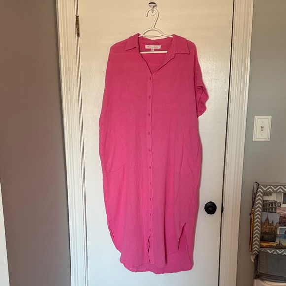meet us in santorini Dresses & Skirts - Meet us in Santorini-Pink Button-Down Women's Dress- size medium